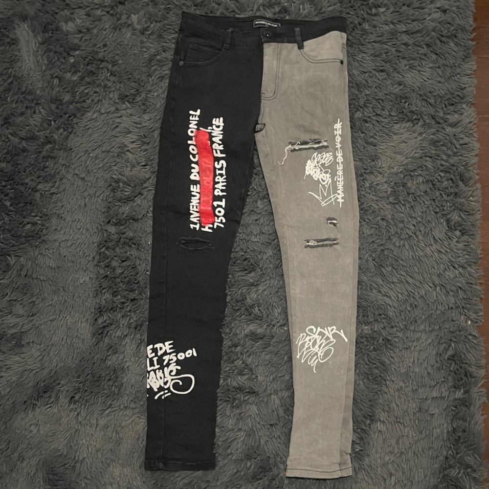 Maniere De Voir Split Denim Graffiti Jeans